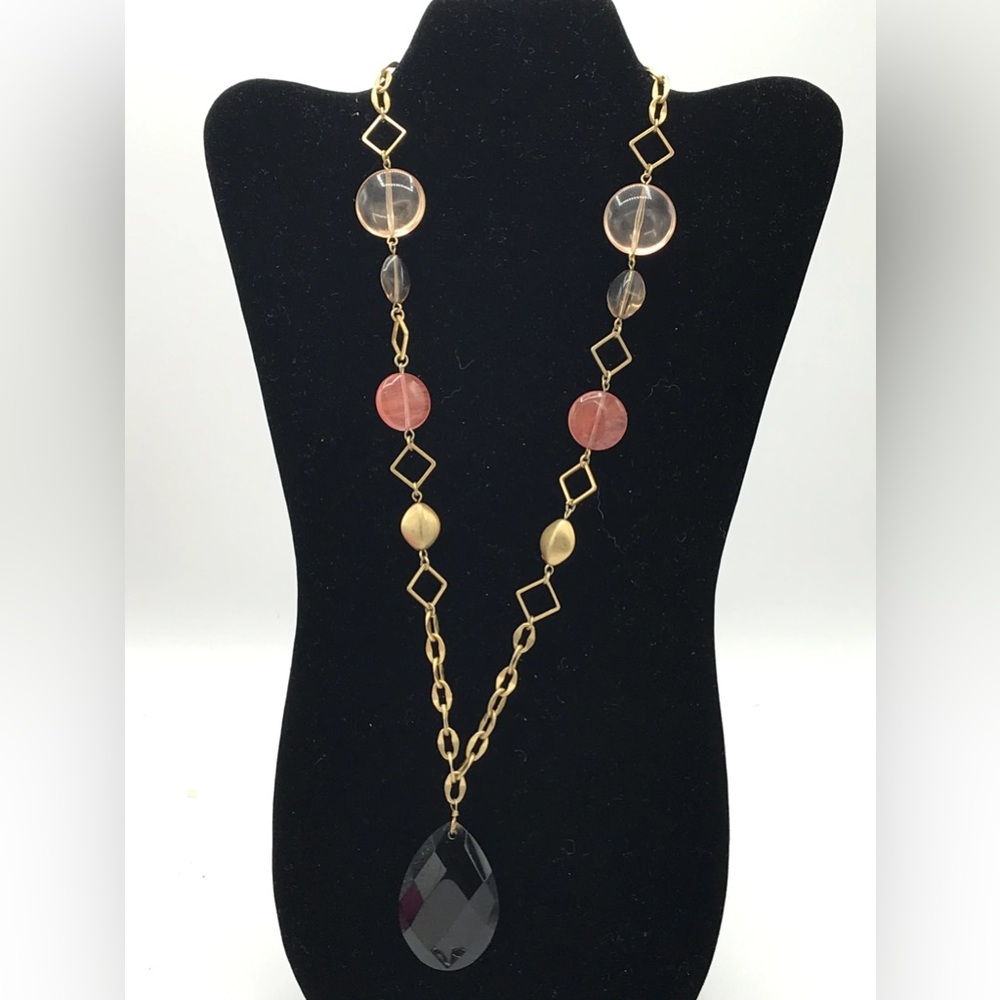Lia Sophia Jewelry Pendant Crystal Gold Plated Brown Coral Stones 801